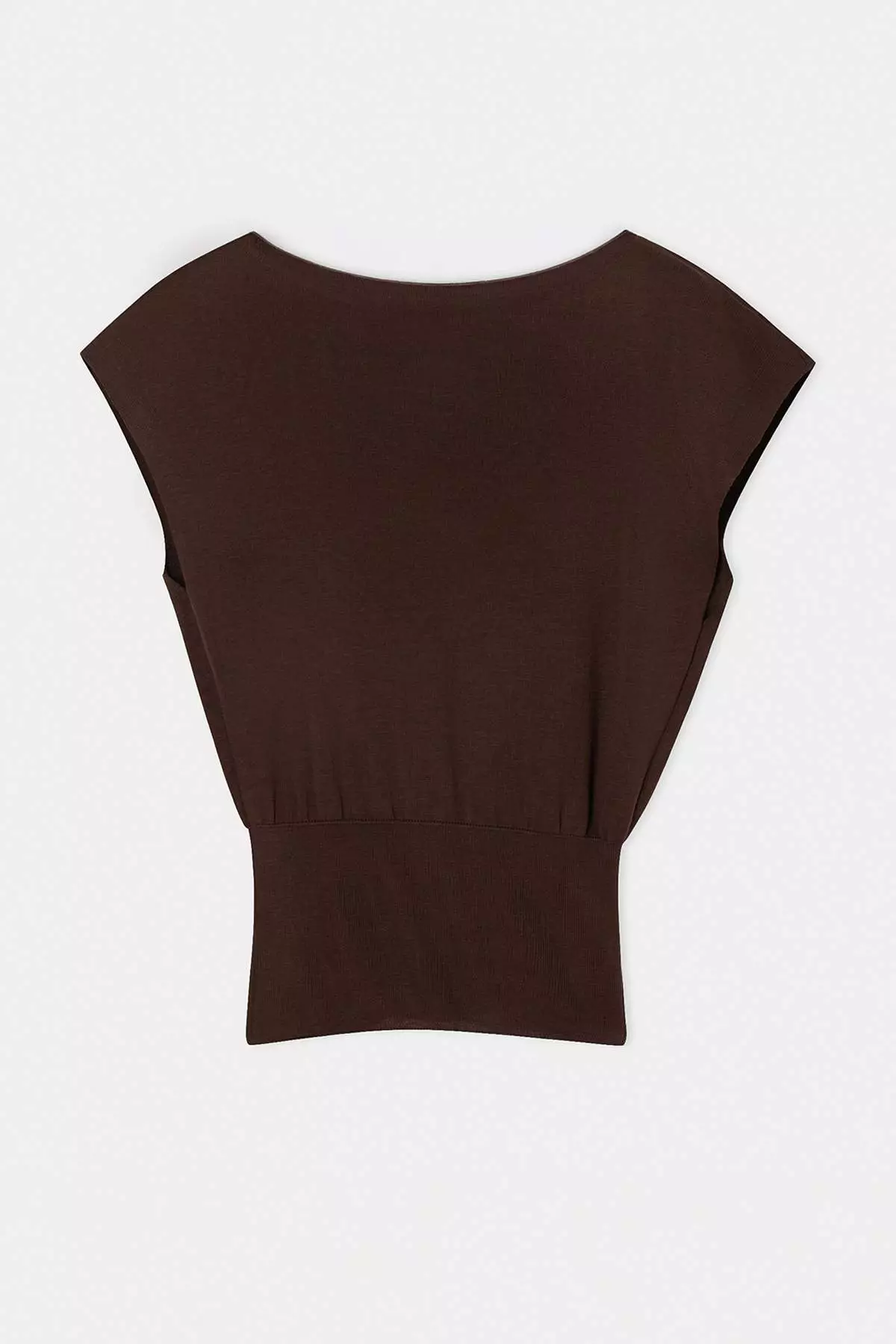 Brown Polka Dot Summer Special Yarn Boat Neck Waist Fitted Knitwear Blouse Twoss26Bz00313