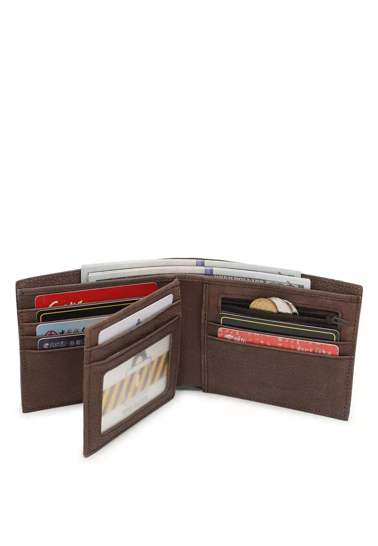 Men's RFID Genuine Leather Bi Fold Center Flap Short Wallet With Coin Compartment