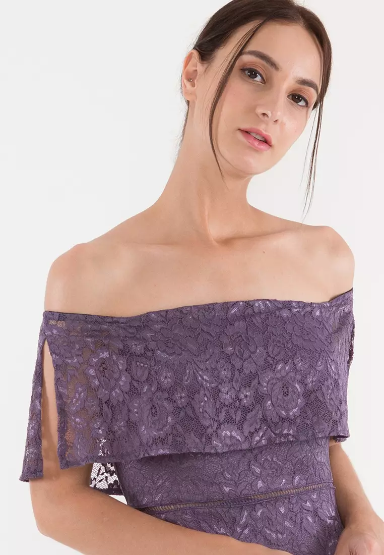 Buy BEBEBEIGE BebeBeige Off Shoulder Lace Slim Fit Bodycon Midi