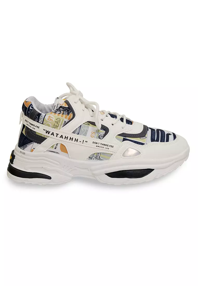 Anando Sepatu Sneakers Pria Stylish Design Casual Sporty Shoes Ringan Material Leather ORIGINAL - White Orange