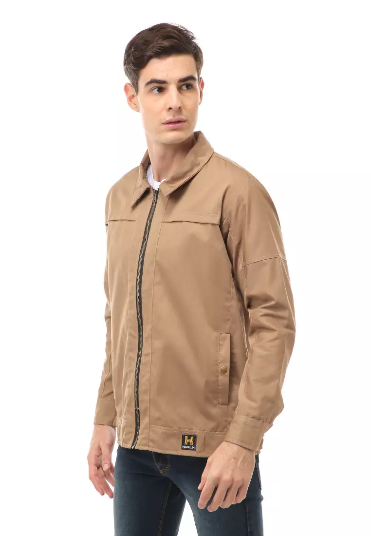 Clover Outerwear Jacket Fashion Pria Motif Polos Material Cotton ORIGINAL - Dark Cream