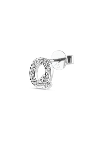 LAZO DIAMOND white LAZO DIAMOND Alphabet Q Pavé Diamond Stud Earring in 9k White Gold 4AEE5ACEBFA1A4GS_1