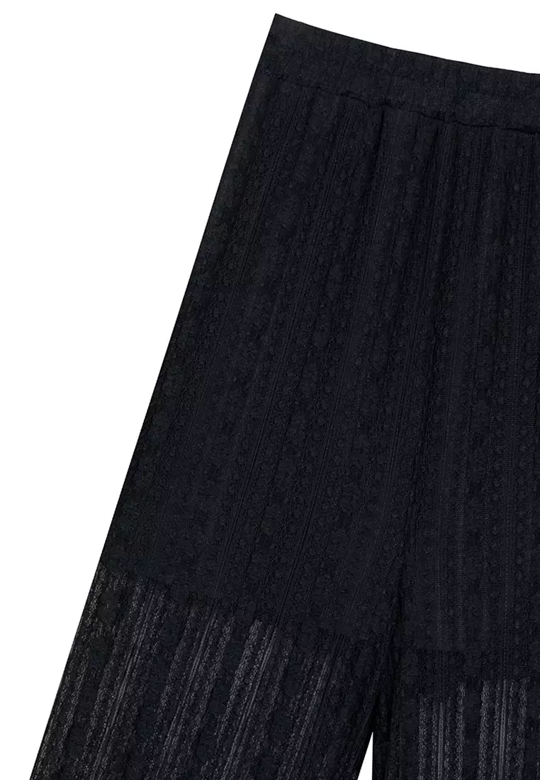 Sheer Straight Leg Overlay Pants With Inner Shorts