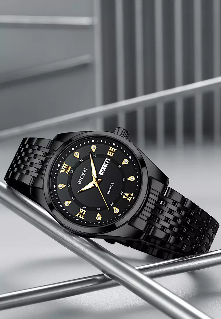 Jam Tangan Pria Original Kalender Luminous Luxury Tali Stainless Steel Jam Tangan Cowok hitam