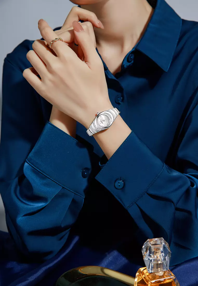 Jam Tangan Wanita Anti Air Original Mewah Elegan Tali Stainless Steel Jam Tangan Cewek silver