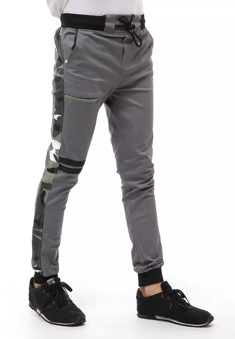 Locko Long Pants Celana Jogger Pria Long Side List Army Material Cotton Twill ORIGINAL - Gray