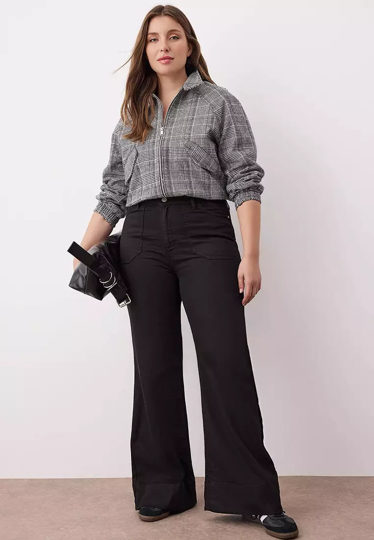 Black High-Leg Denim Plus Size Flare Jeans
