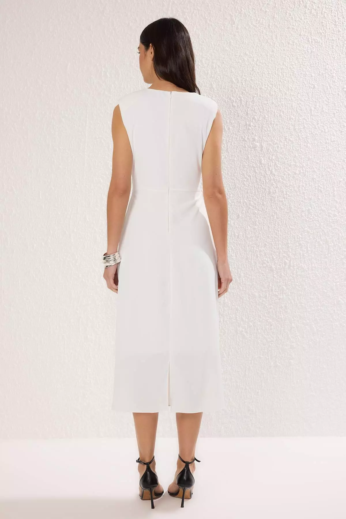 White Straight Body Wrap Lined Midi Dress