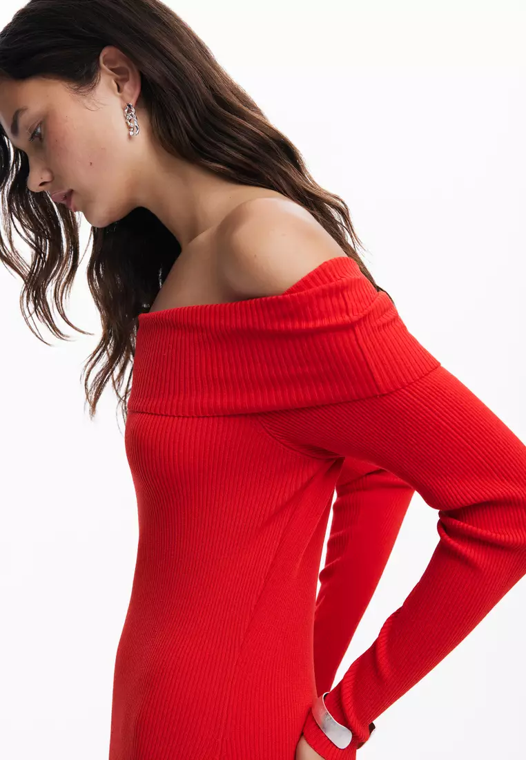 Desigual Woman Bardot neckline dress.