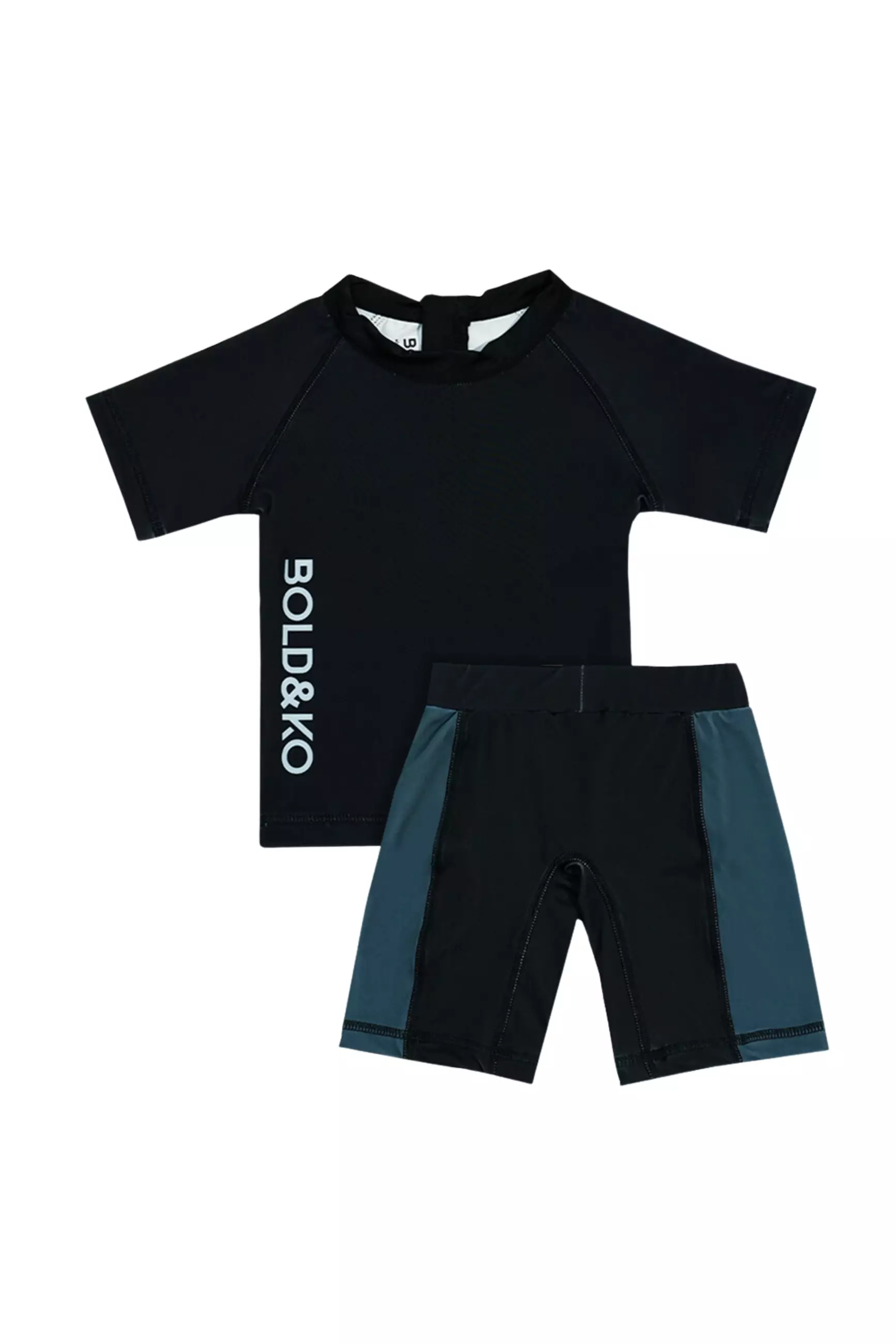 BOLD & KO Rashguard Set In Black Grey Kids Swimsuit | Baju Renang Anak- Hitam