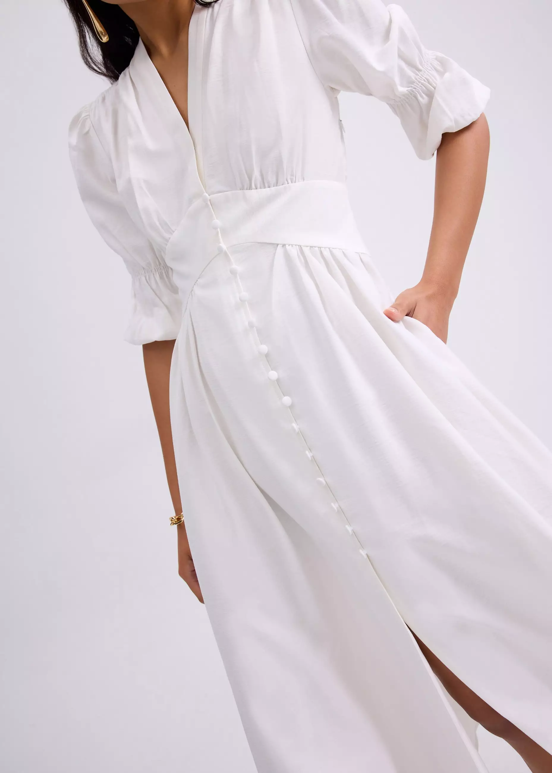 Dress Wanita - V-neck Puff Sleeve Fit & Flare Midaxi Dress in Garden City Blooms