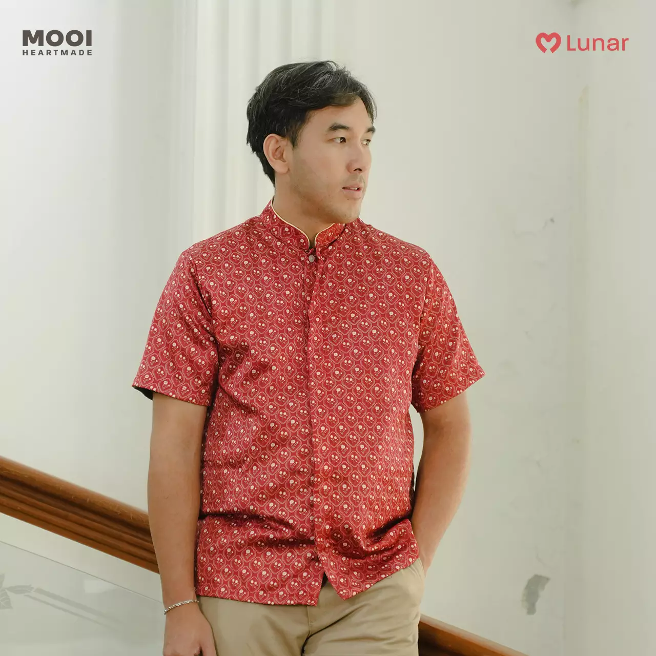 Mooi Kemeja Dewasa Lunar Collection Shang Mandarin Shirt Adult - Trellis Cream