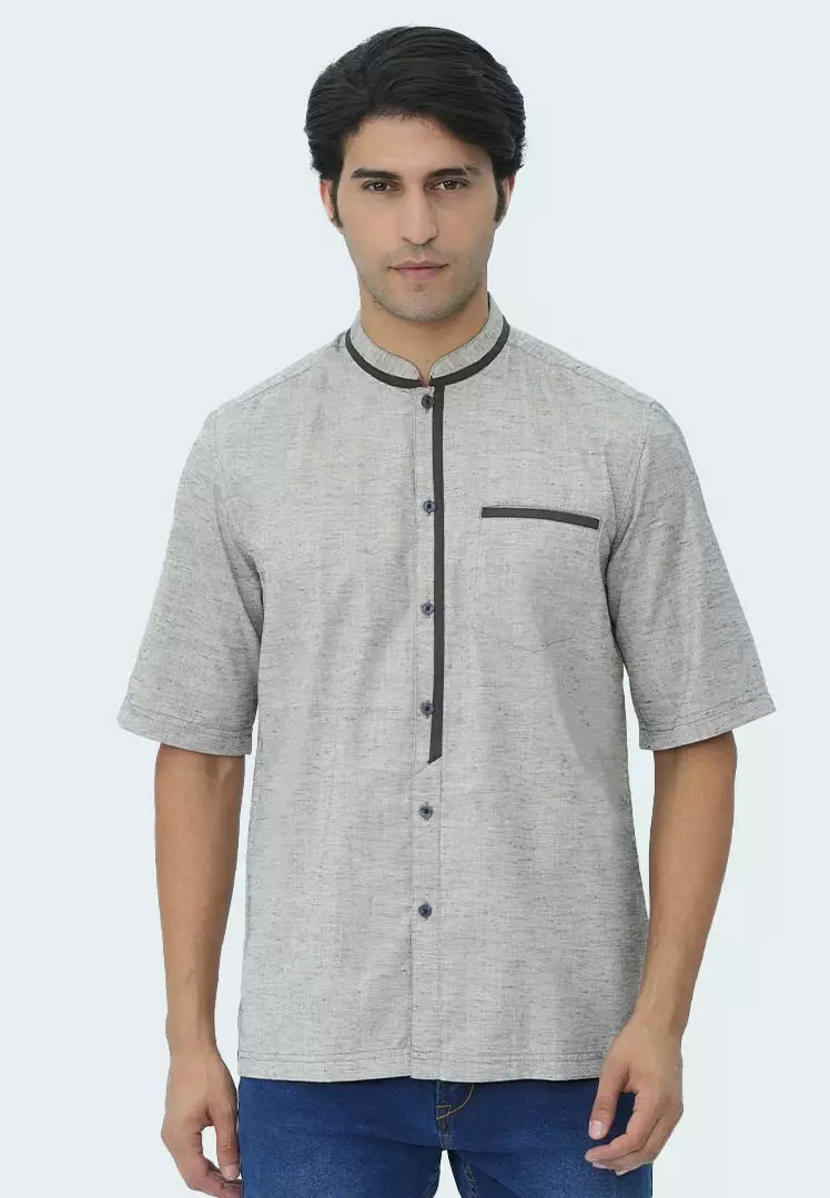 LGS - Baju Koko - List Hitam - Single Pocket - Regular Fit - Abu - CSH.285.S2034K.426.C