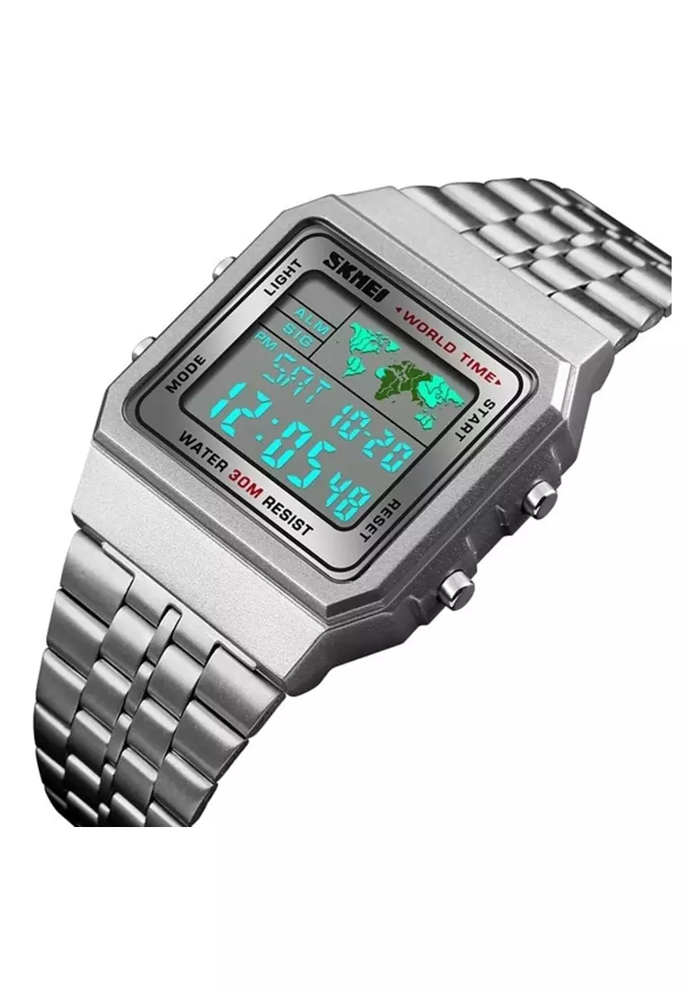 Jam Tangan Fashion Digital Pria Waterproof 30m Strap Tali Material Stainless Steel CV99 ORIGINAL