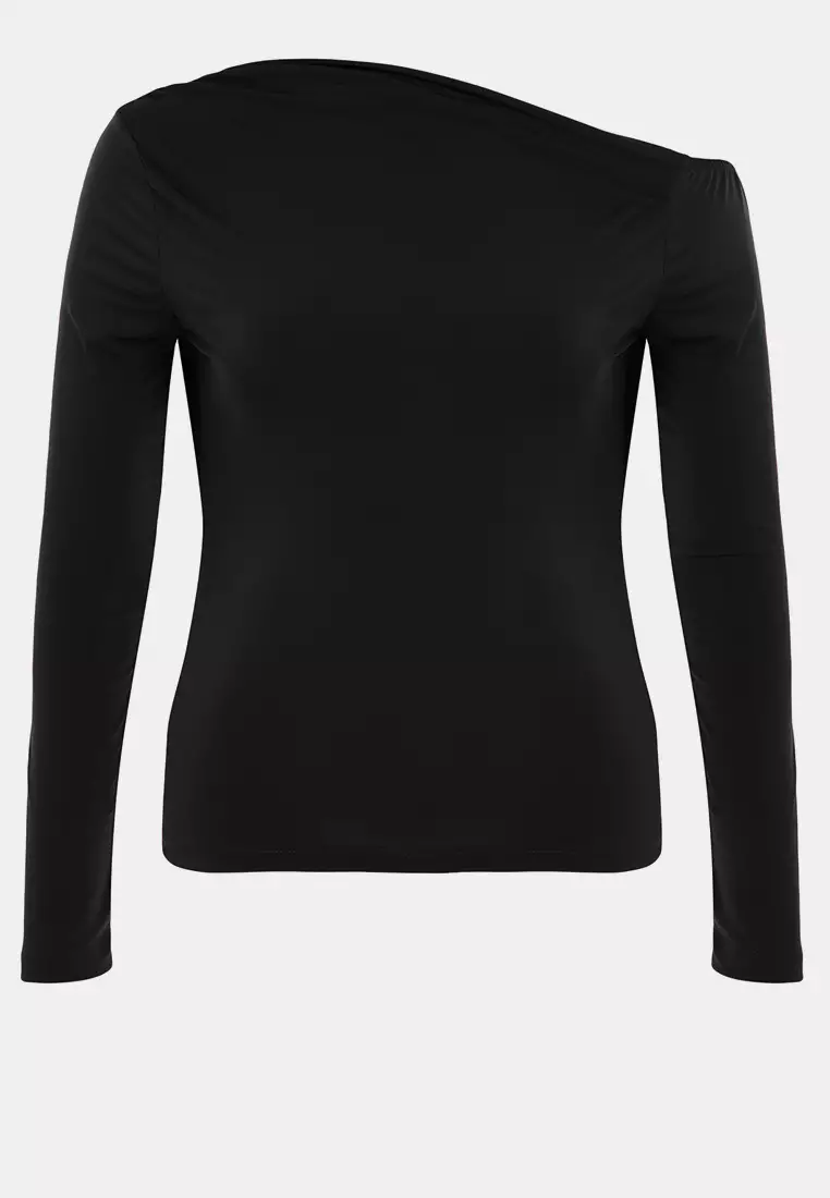 Plus Size Asymmetric Collar Blouse