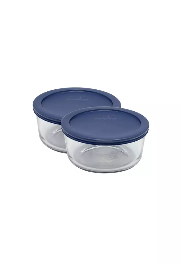 Pyrex 7 Cup Glass Round Storage Container Blue