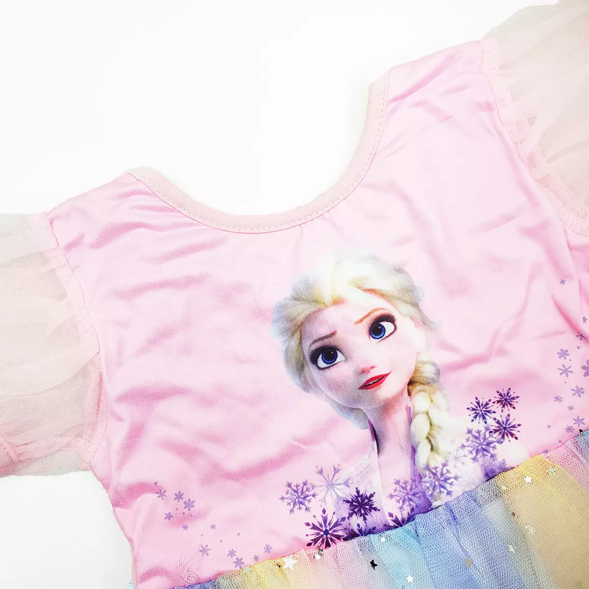 Wakakids Dress Anak Perempuan Lengan Pendek Karakter Frozen Gaun Sequin Tutu Rainbow 4491 Venrz Pink