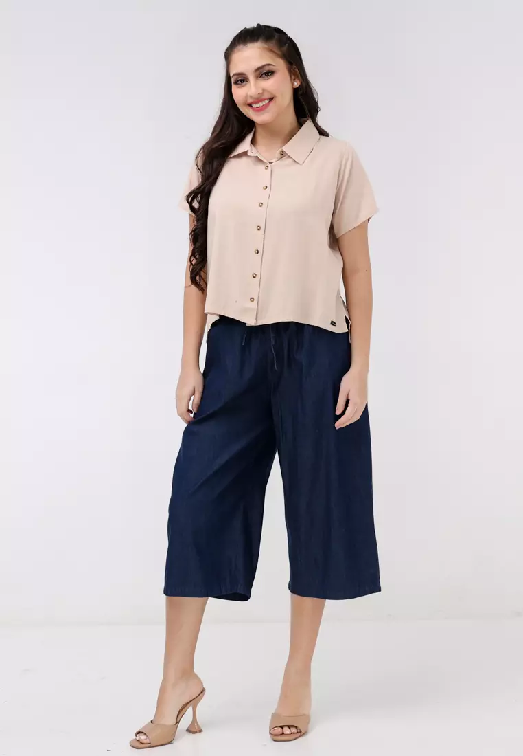 Soft Linen Woven Short Sleeves Blouse
