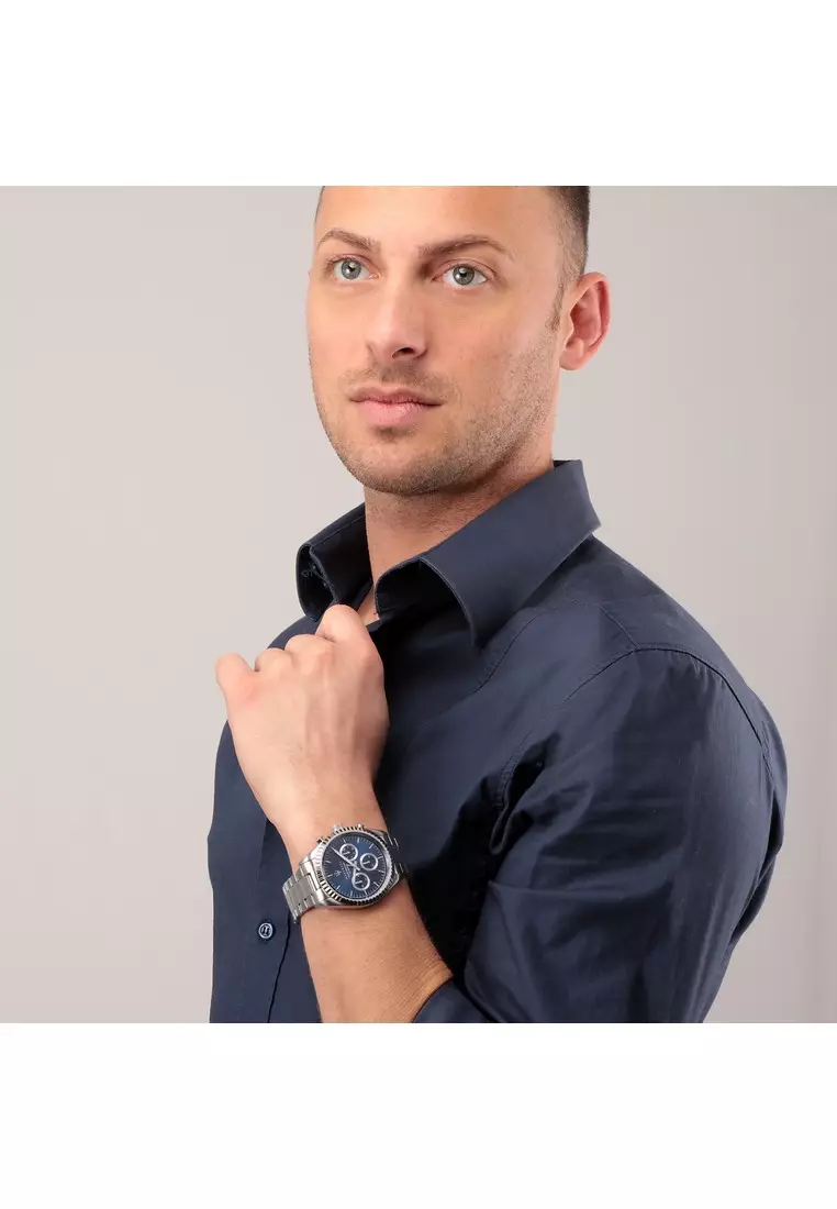 【2 Years Warranty】Maserati Competizione 43mm Blue Dial Silver Stainless Steel Chronograph Men's Quartz Watch R8853100022 With Luminous Dial Hands