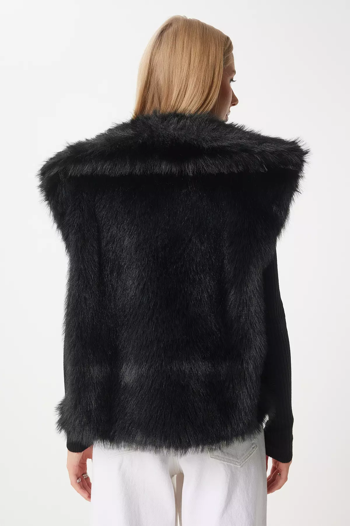 Black Faux Fur Women's Vest - Yl00003