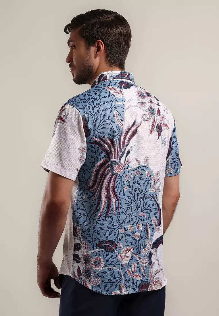 MOC - Kemeja Batik Pria Lengan Pendek Wiras - Blue