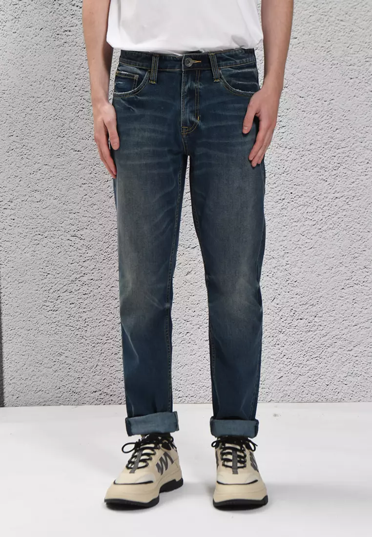 Chevignon Mens Dark Tone Washed Coolmax Stretch Denim Jeans 2024