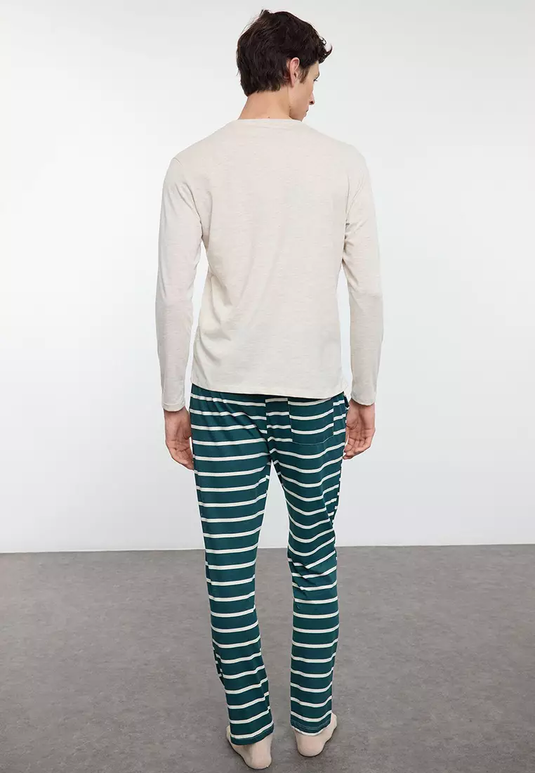 Beige Striped Regular Fit Couple Christmas Knitted Pajama Set TMNAW25PT00045