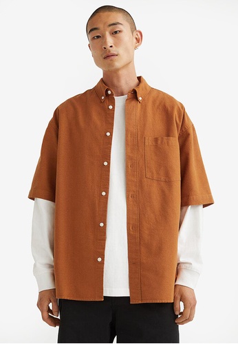 H&M orange Oversized Fit Short-Sleeved Oxford Shirt 36E19AA14E1DBEGS_1