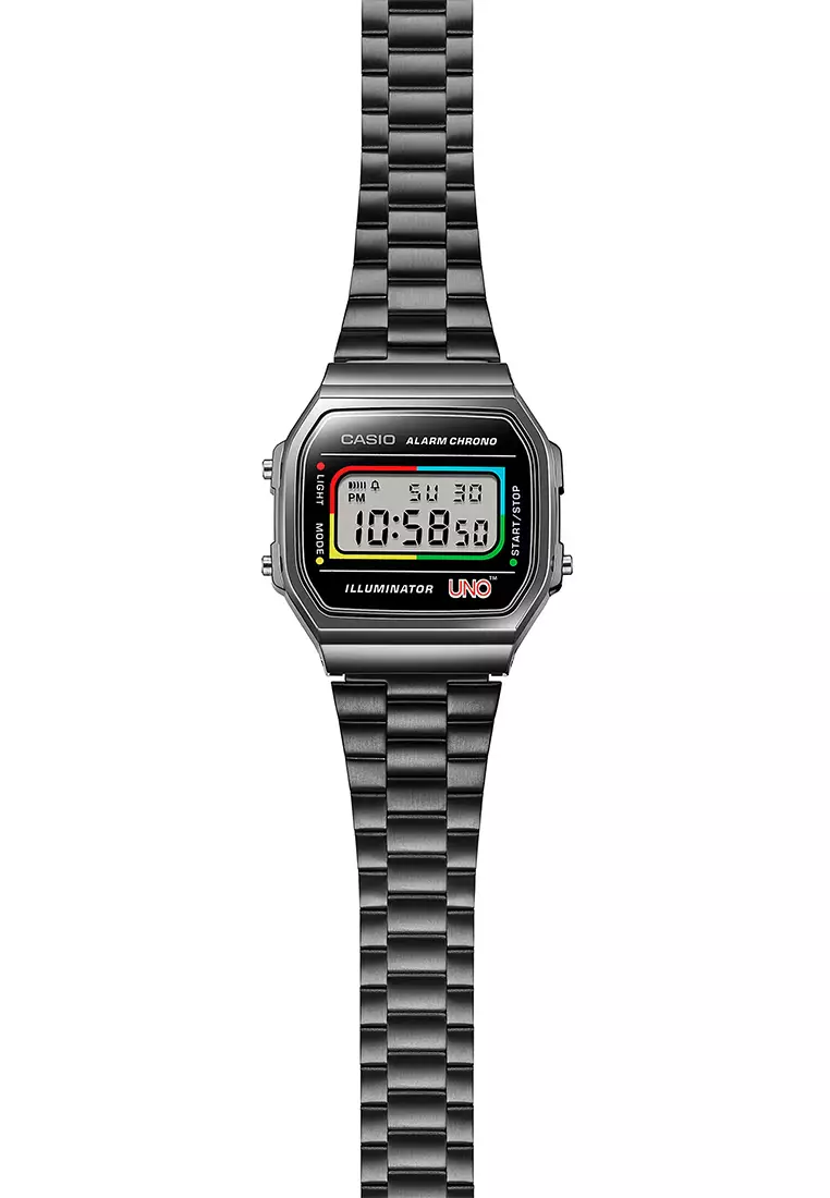 Casio Vintage UNO Collaboration A168WEUC-1A Jam Tangan Unisex - Stainless Steel