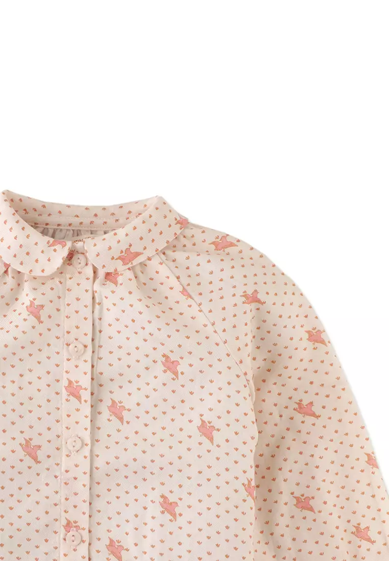 Baby Girls Bird Print Blouse With Peter Pan Collar