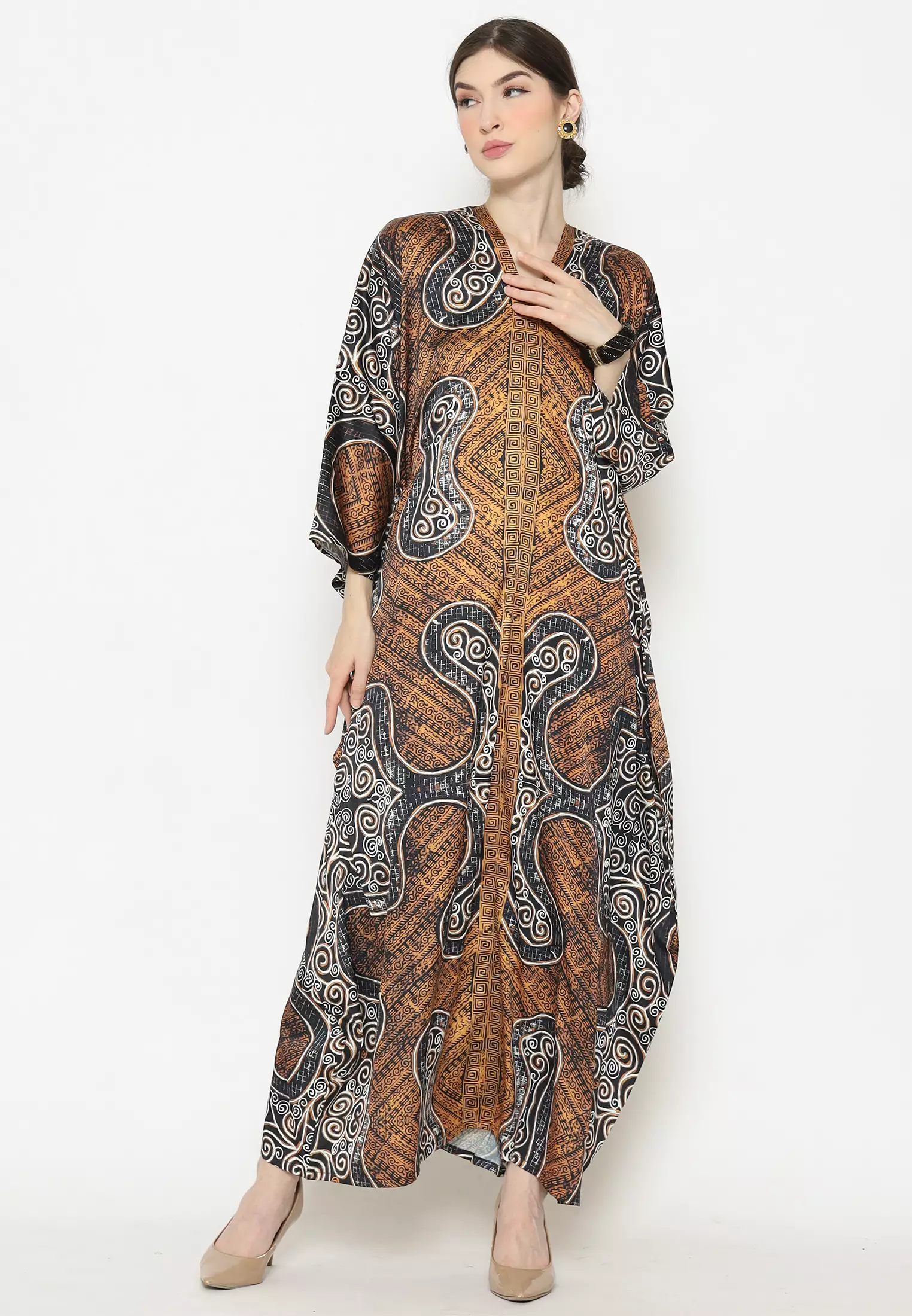 Kanzi Exclusive Long Sleeve Batik Kaftan Brown