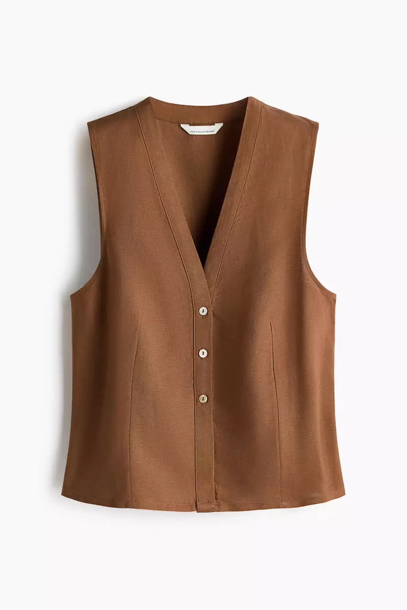 Sleeveless linen-blend shirt