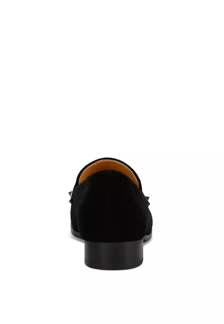 Black Studded Suede Loafers