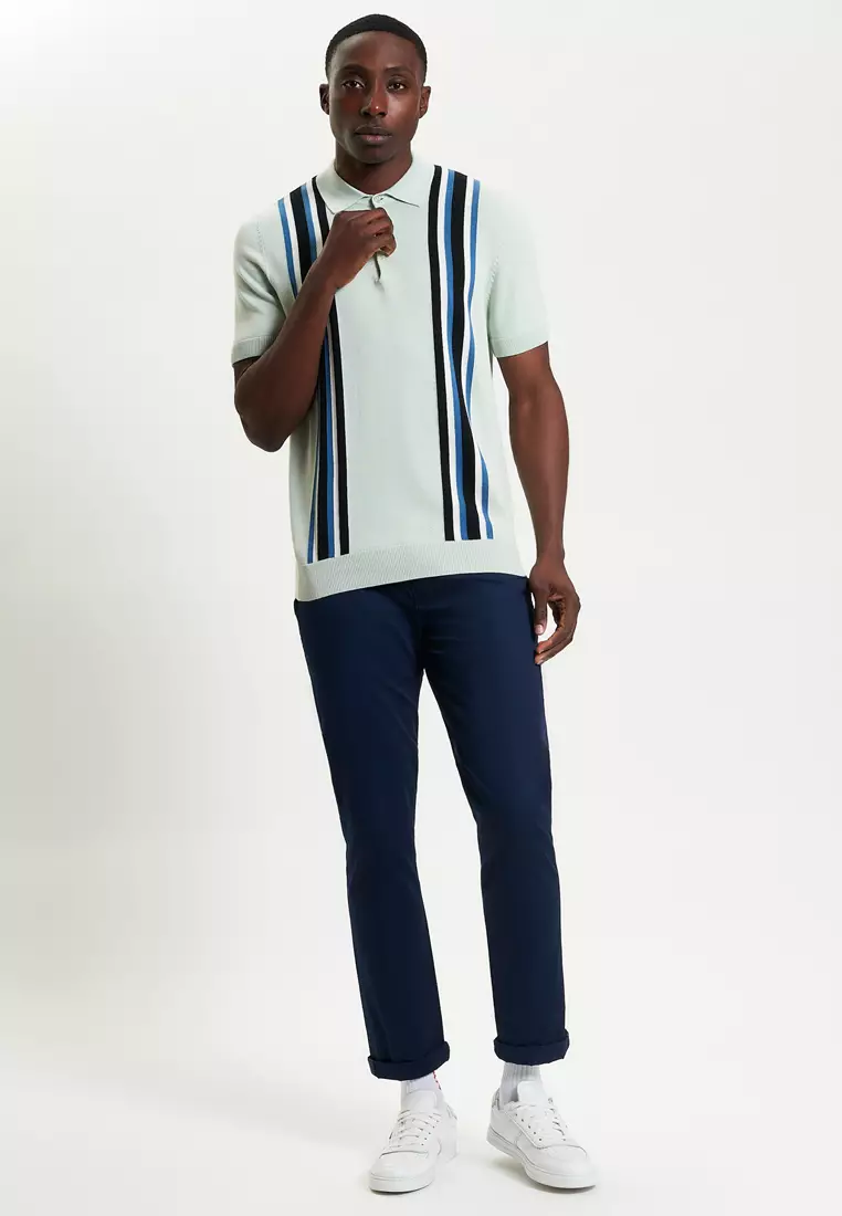 Vertical Stripe Knitted Polo Shirt