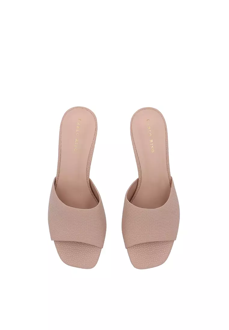 Medium Beige Eona Spool-Heeled Sandals