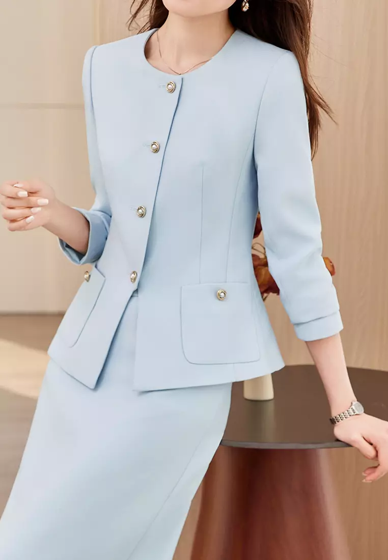Single-breasted Round Neck Blazer YGH-EM2606