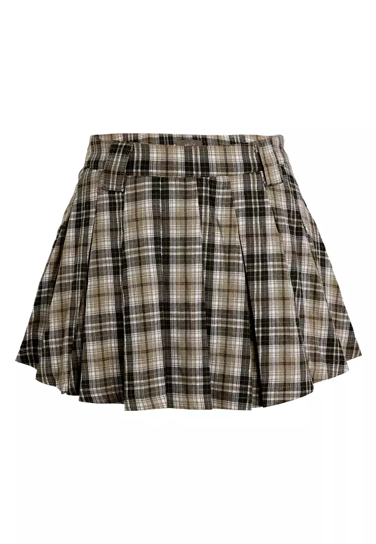 Rok Mini Kotak-kotak Dua Warna dalam Warna Pasir