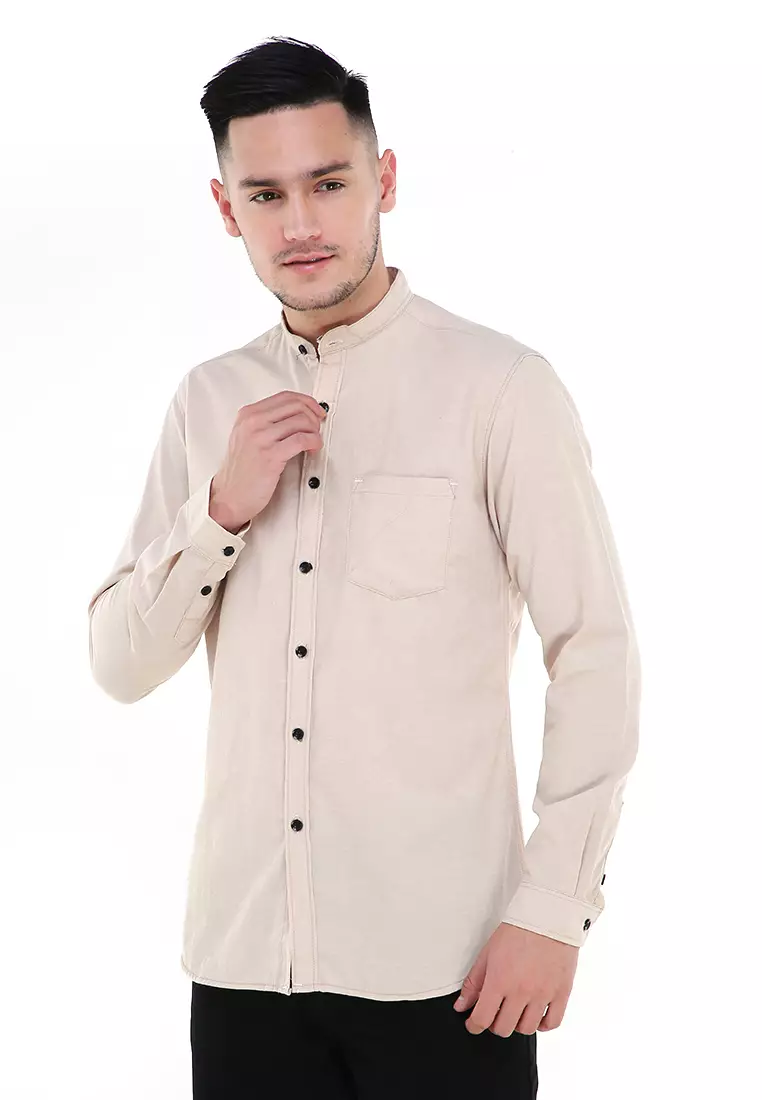 Dwan Atasan Kemeja Pria Premium Casual Formal Longsleeve Shirt Material Cotton ORIGINAL - Cream