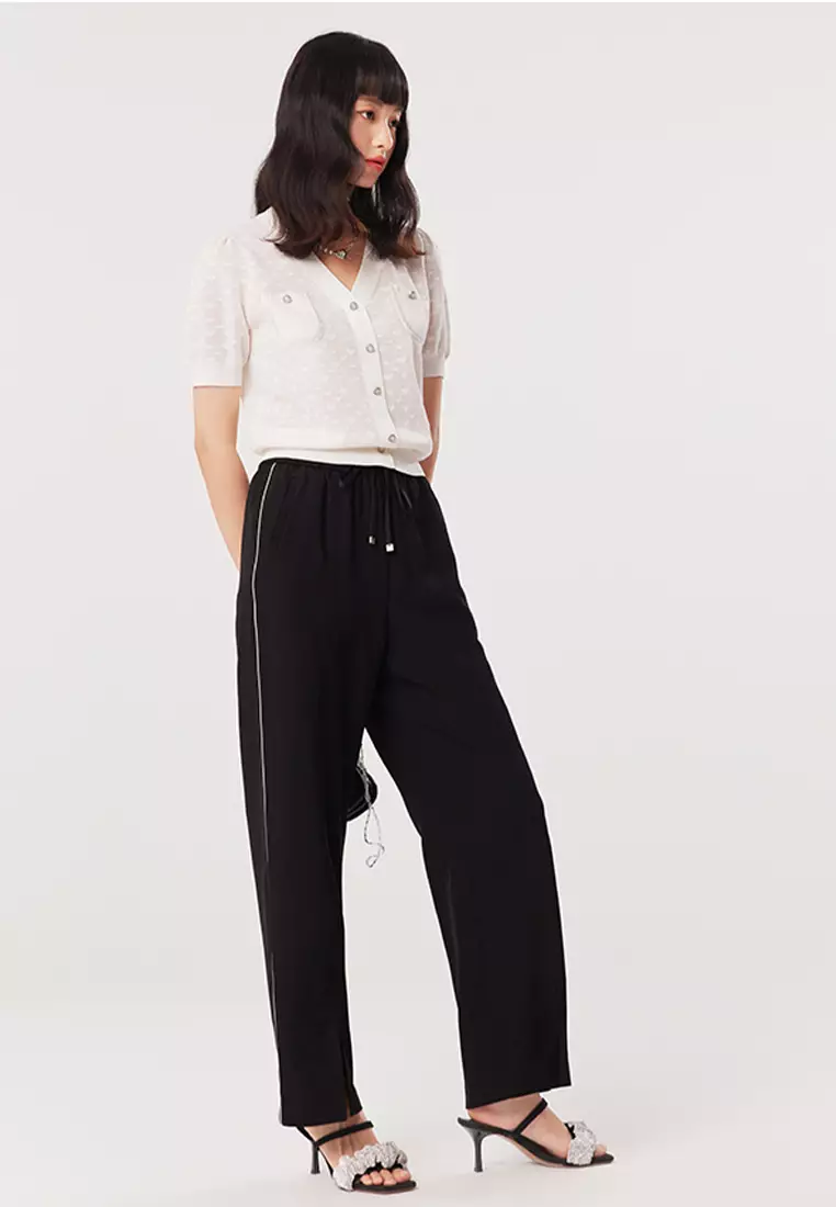 High Wasit Wide Leg Pants with Split Hem