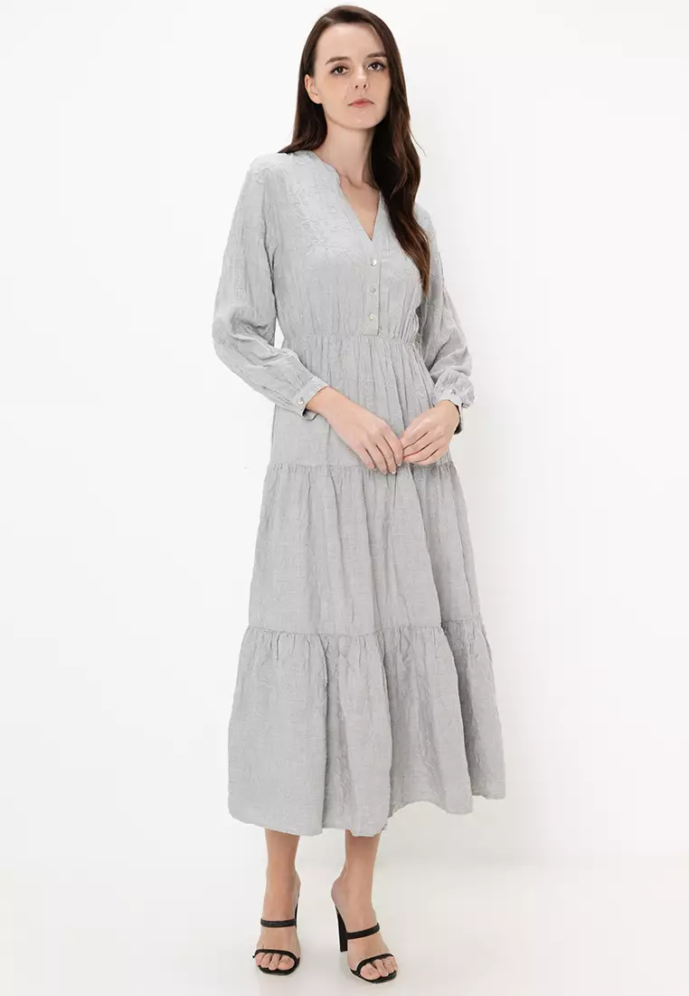 Embroidered Panelled Midi Dress