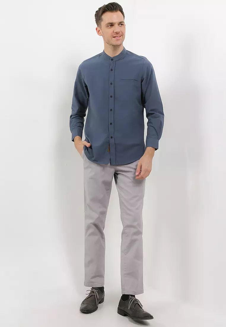 Kemeja Pria Polos Katun Sigaret Lengan Panjang GREY Exclusive Premium