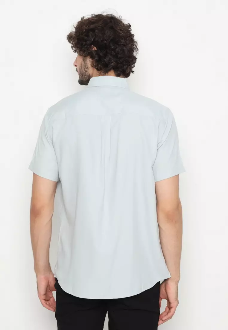 POLICE Kemeja Polos Basic Cotton Soft Grey Regular Fit Pria