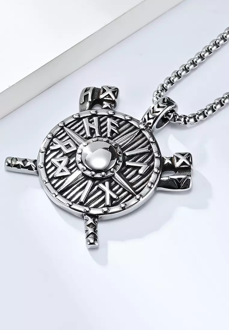 Buy HAPPY FRIDAYS Titanium Steel Vikings Shield Pendant Necklace