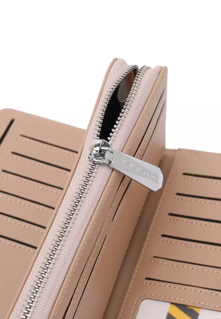 Women's RFID Magnet Button Bi Fold Leather Long Wallet / Purse