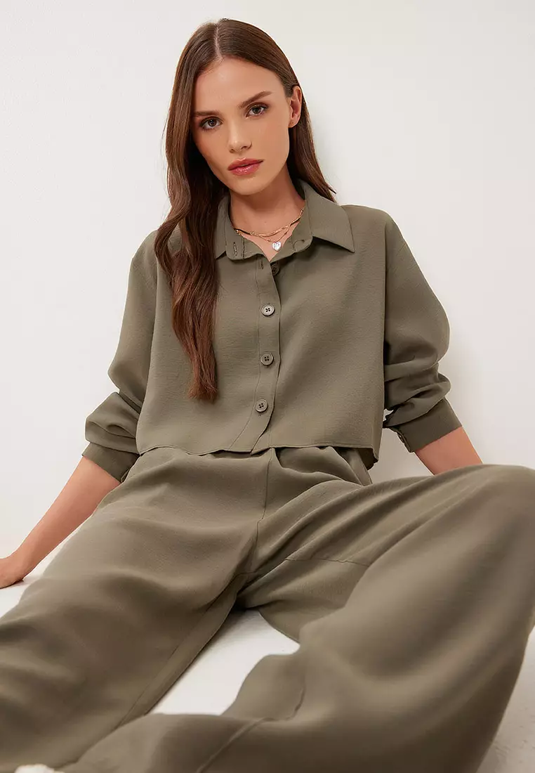 Women's Khaki Modal Shirt Pants Suit Bv00158