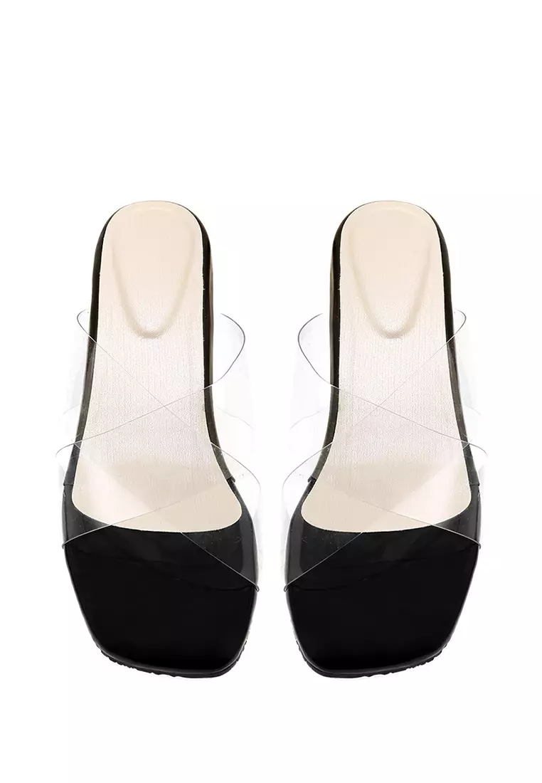 Azella Heels Transparent Design Casual Sandal Wanita - Hitam