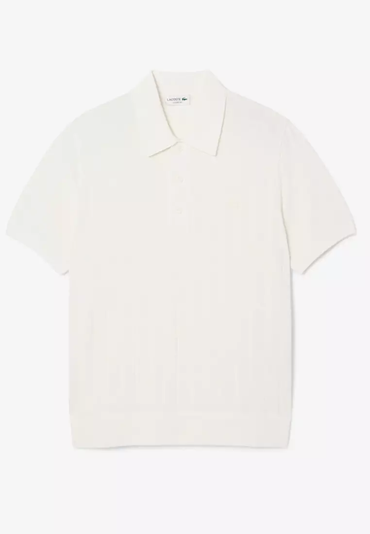 Fluid Ribbed Knit Polo Collar Sweater