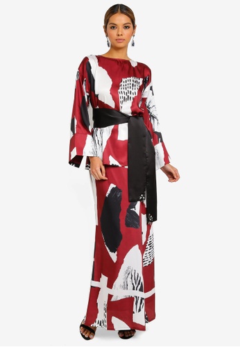 Abstract Printed Kurung from Ezzati Amira in Red