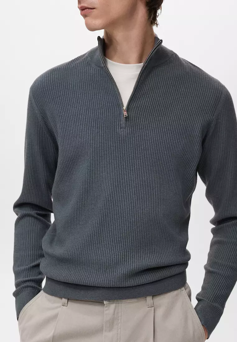 Ribbed Sweater With Zip Neck