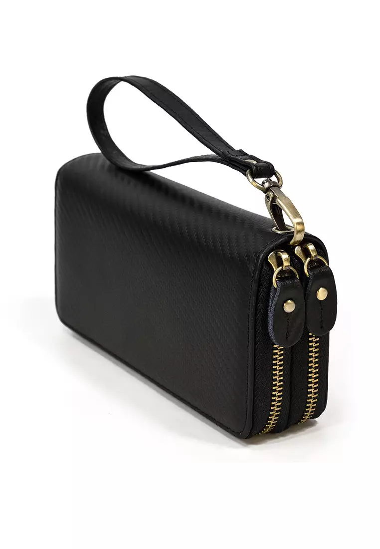 Buy Lara Men s Vintage Genuine Leather Double Zipper Clutch Purse